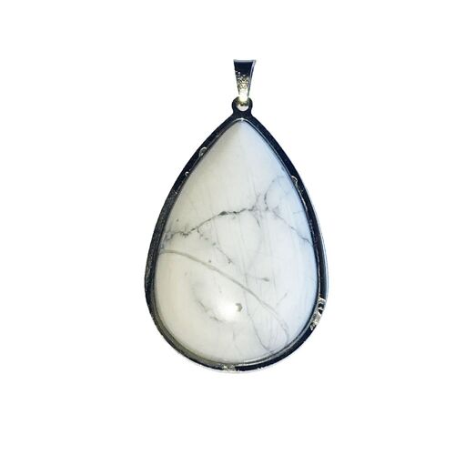 Pendentif Howlite -  Goutte monté acier