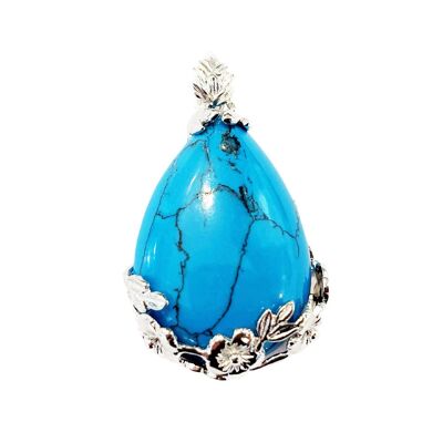 Pendentif Howlite bleue - Goutte fleurie