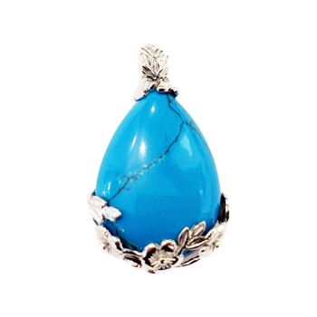 Pendentif Howlite bleue - Goutte fleurie 2