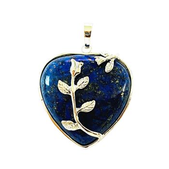 Pendentif Lapis-lazuli - Cœur fleuri 1