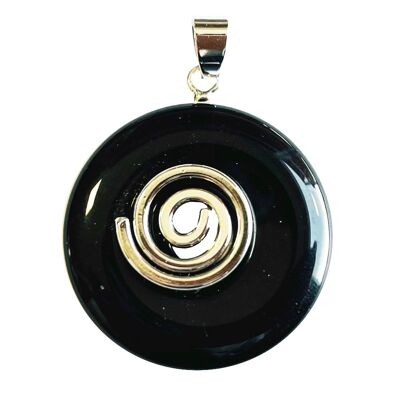 Silver Obsidian pendant - Chinese PI or Donut 30mm