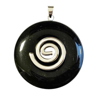 Silver Obsidian pendant - Chinese PI or Donut 40mm