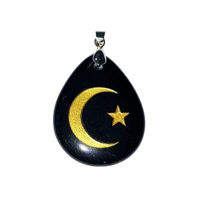 Black obsidian pendant - Star and crescent