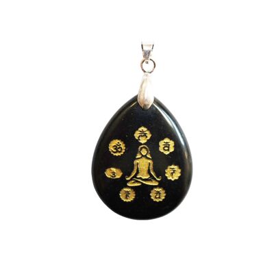 Black obsidian pendant - Yoga 7 chakras