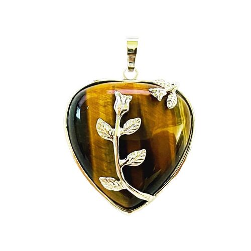 Pendentif Oeil de tigre - Coeur fleuri