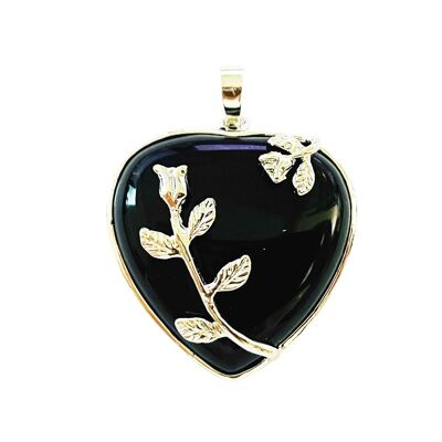 Pendentif Onyx - Coeur fleuri