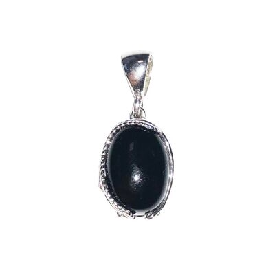 Schwarzer Onyx-Anhänger "Kapuzinerkresse" - Oval - Silber 925