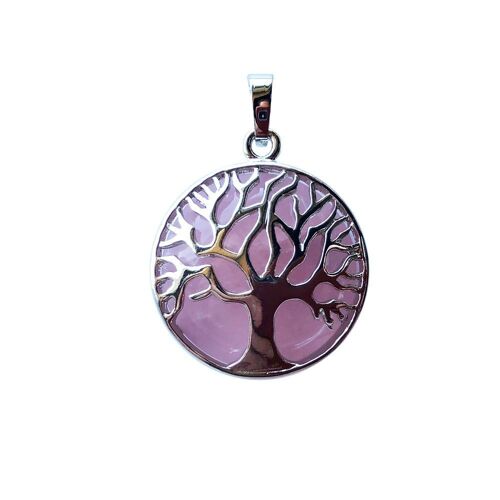 Pendentif Quartz rose - Arbre de vie