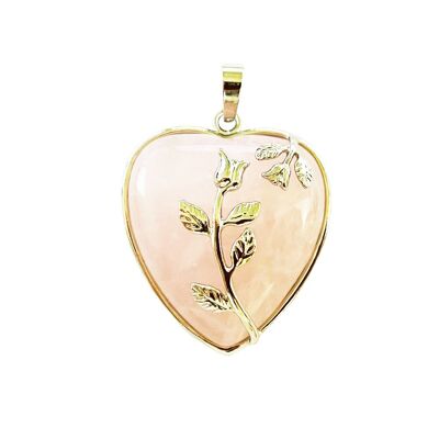 Rose Quartz pendant - Floral heart
