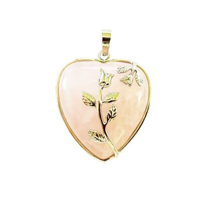 Pendentif Quartz rose - Coeur fleuri