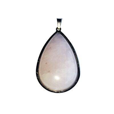 Pendentif Quartz rose - Goutte monté acier