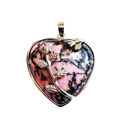 Pendentif Rhodonite - Coeur fleuri