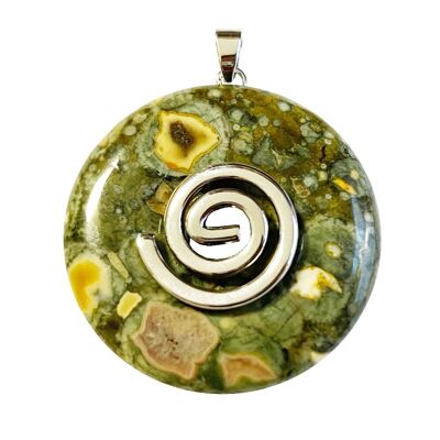 Green Rhyolite Pendant - Chinese PI or Donut 40mm