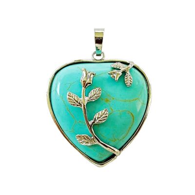 Pendentif Turquoise stabilisée - Coeur fleuri