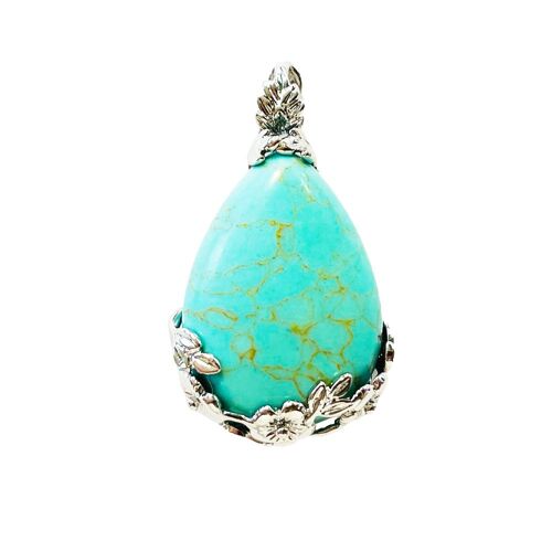 Pendentif Turquoise stabilisée - Goutte fleurie