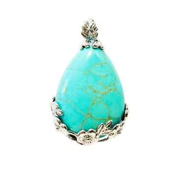 Pendentif Turquoise stabilisée - Goutte fleurie 2