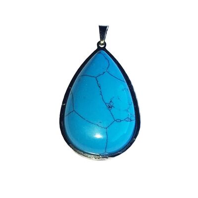 Pendentif Turquoise stabilisée - Goutte monté acier