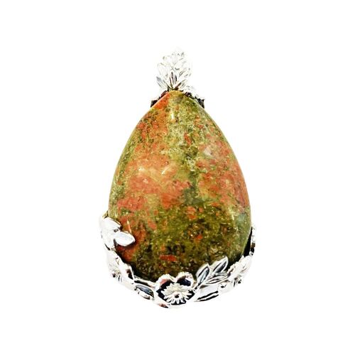 Pendentif Unakite - Goutte fleurie