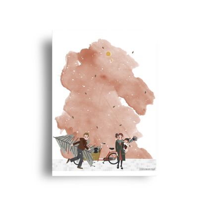 Postkarte - Dezember - Serie "Wie man diesen Baum nach Hause bringt" - "Cargo-Bike"