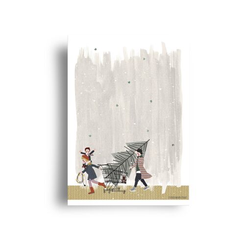 postcard - december - serie 'how to get that tree home'- 'shopping cart'
