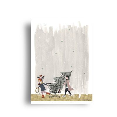 Postkarte - Dezember - Serie "Wie man diesen Baum nach Hause bringt" - "Einkaufswagen"