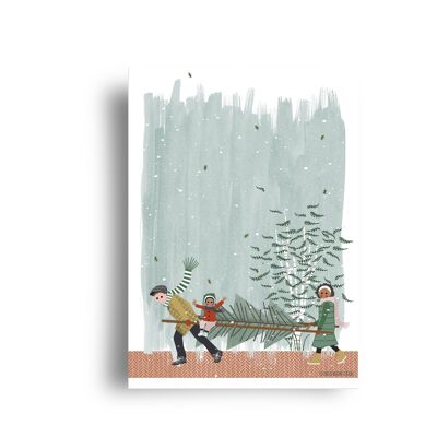 postal - diciembre - serie 'cómo llevar ese árbol a casa' - 'escalera'