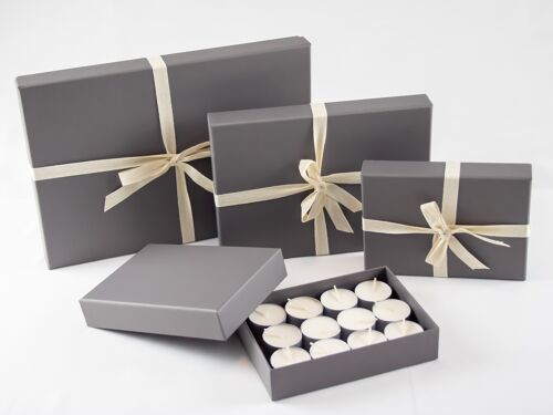 Unscented EXTRA LARGE Coconut-Rapeseed Wax Tea Lights Box of 40 GREY GIFT SET