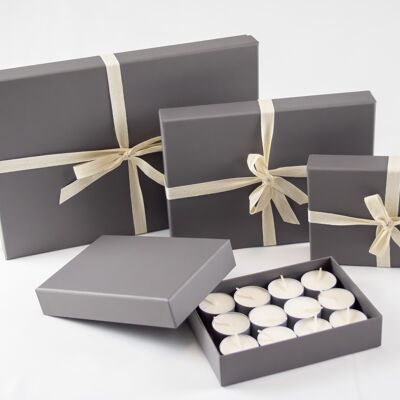 Unscented EXTRA LARGE Coconut-Rapeseed Wax Tea Lights Box of 40 GREY GIFT SET
