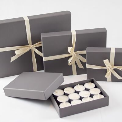 Unscented EXTRA LARGE Coconut-Rapeseed Wax Tea Lights Box of 24 GREY  GIFT SET
