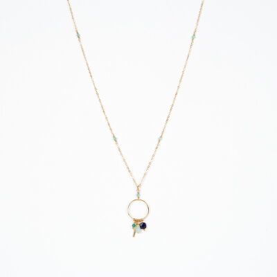 Grigri lapis lazuli, amazonite and turquoise long necklace
