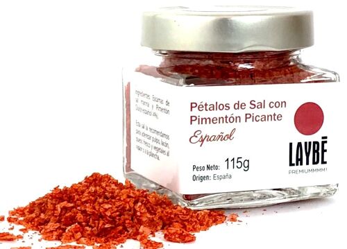 Tarro cristal Pétalos de Sal con Pimentón Picante Español 115g.