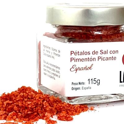 Salzblütenblätter im Glas mit spanischem scharfem Paprika 115g.