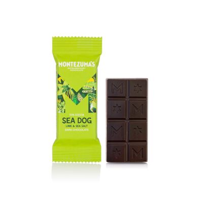 Sea Dog 70 % dunkle Schokolade mit Meersalz und Limette 25 g Mini-Riegel