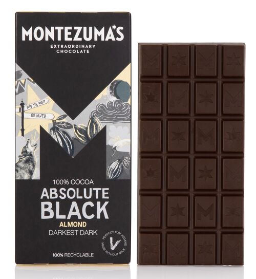 Absolute Black 100% Cocoa Chocolate with Almonds 90g Bar