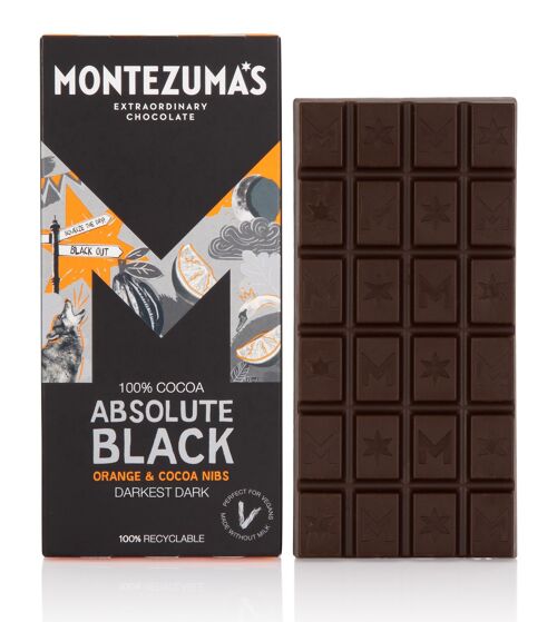 Absolute Black 100% Cocoa Chocolate with Orange and Cocoa Nibs 90g Bar