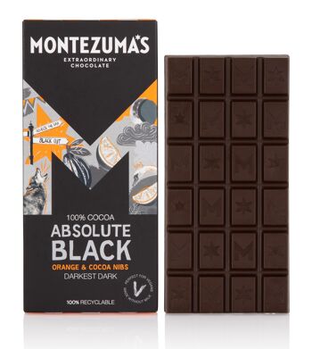 Tablette de chocolat noir absolu 100 % cacao avec éclats d'orange et de cacao 90 g 1