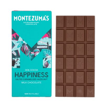 Happiness 35 % Milchschokolade mit gesalzenen karamellisierten Haselnüssen 90 g Riegel