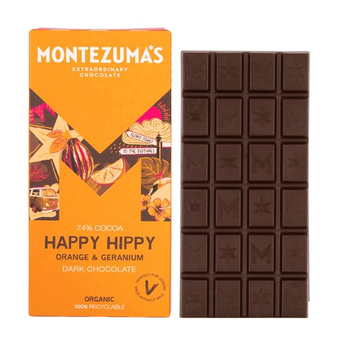 Happy Hippy 74% Dark Organic Chocolate with Orange & Geranium 90g Bar