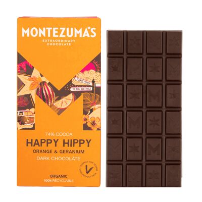 Happy Hippy 74 % dunkle Bio-Schokolade mit Orange & Geranie 90 g Riegel