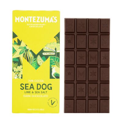Barre de chocolat noir 70 % Sea Dog avec sel de mer et citron vert 90 g