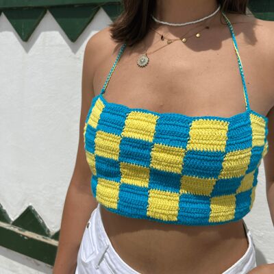 Top crochet Squares Blue- Yellow