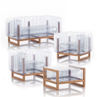 SALON DE JARDIN YOMI Wood ET TABLE BASSE-Transparent
