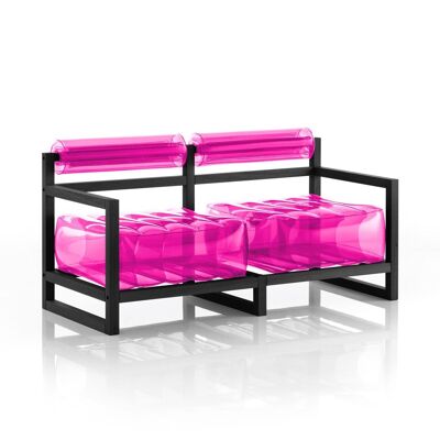 Sofa Yoko Holzgestell schwarz-rosa