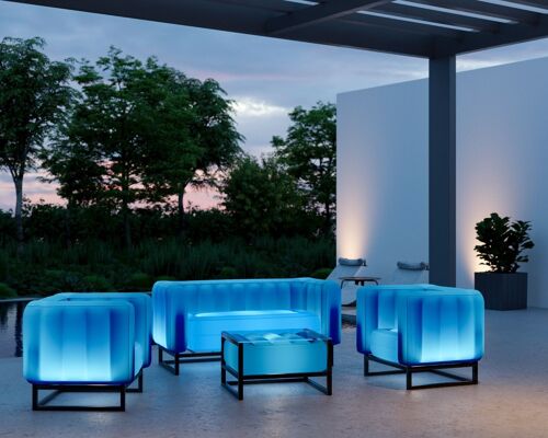 Salon de jardin Yomi lumineux et table basse-Bleu