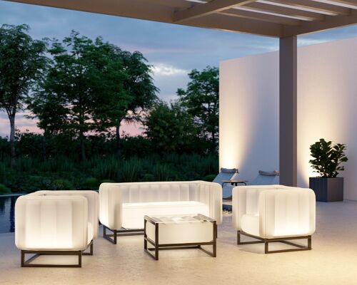 Salon de jardin Yomi lumineux et table basse-Blanc