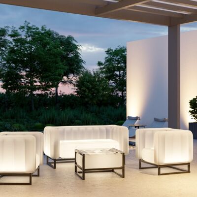 Luminosi mobili da giardino Yomi e tavolino da caffè-Bianco