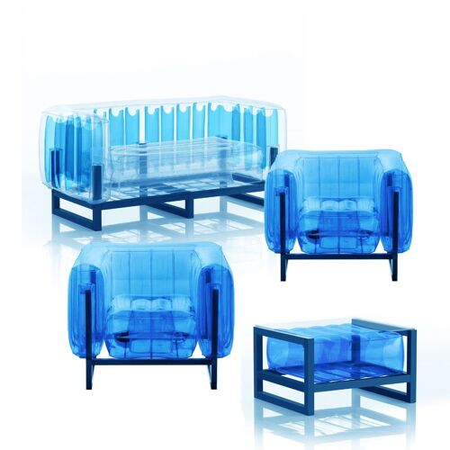 Salon de jardin Yomi bi-color et table basse-Bleu