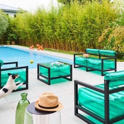 Mobili da giardino Yoko EKO e tavolino in legno nero-verde