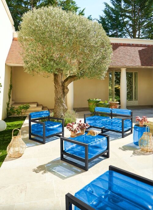 Salon de jardin Yoko EKO et table basse Bois noir-Bleu