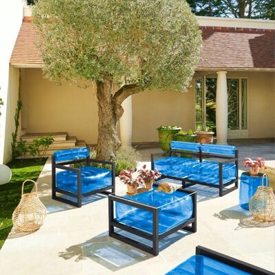 Mobili da giardino e tavolino Yoko EKO in legno nero-blu